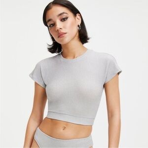 Good American Shimmering Silver Crop Top size L